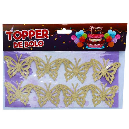 Topper de bolo de borboleta com glitter, 9 peças, para chá de bebê