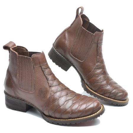 Imagem de Bota Botina Escamada Couro Masculino Cano Curto Elástico Resistente Confortável