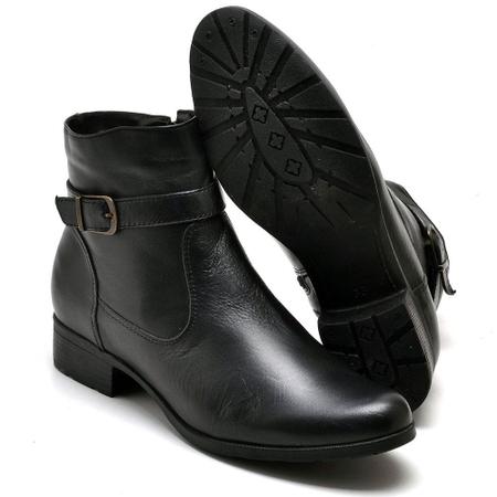 Imagem de Bota Botina Feminina Cano Curto Preta De Couro JNA SHOES