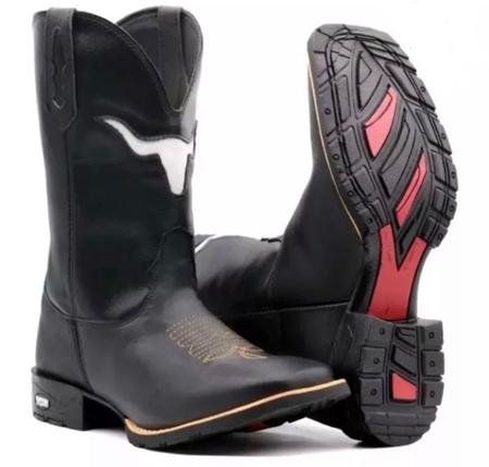 Bota Botina Texana Country Vazada Preta - texass boots Imagem de Bota Botina Texana Country Vazada Preta