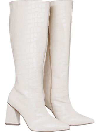Bota Cano Alto Longo Feminina Salto Grosso Over Joelho Croco