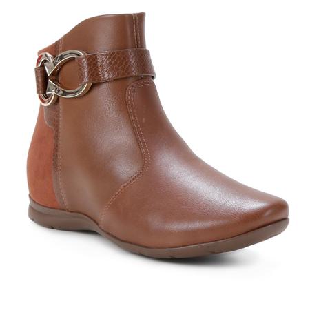 Bota Cano Curto Comfortflex Salto Embutido Fivela Feminina Bota