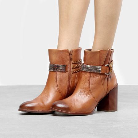 Bota Cano Curto Couro Dumond Salto Grosso Bico Escovado Detalhe