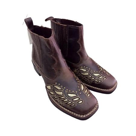 Bota cano curto feminina helazza boots caf detalhes dourado