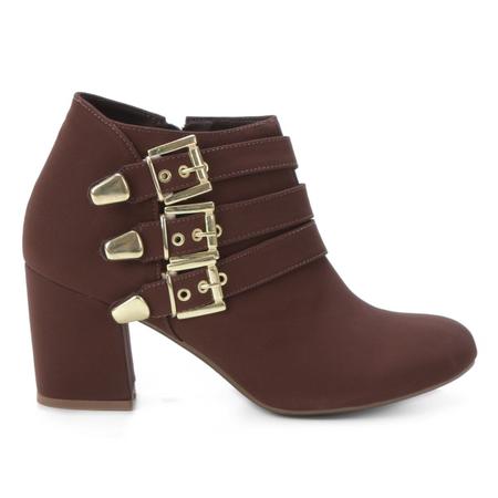 Bota Cano Curto Griffe Salto Grosso 3 Fivelas Feminina Bota