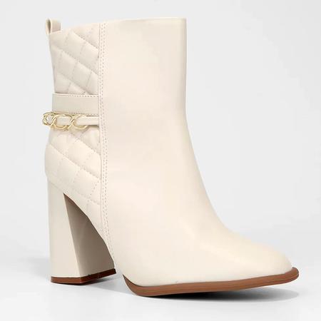 Bota Cano Curto Vizzano Matelass Salto Alto Feminina Off White