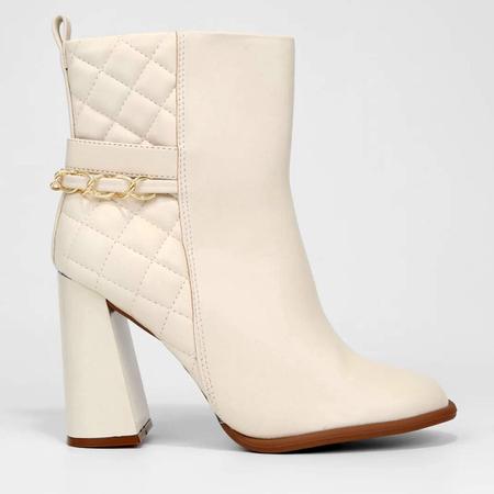 Imagem de Bota Cano Curto Vizzano Matelassê Salto Alto Feminina - Off White