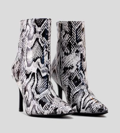 Bota Cano M dio CBK Couro Verniz Cobra Preto e Branco CHIBINSKI