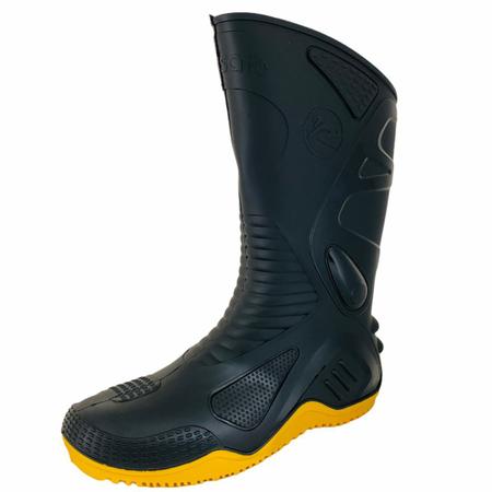 Imagem de Bota chuva impermeável moto motociclista motoboy motoqueiro motosafe cano preto solado amarela c/forro