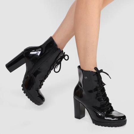 Bota Coturno Cano M dio Via Marte Salto M dio Verniz Feminina