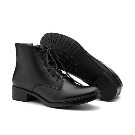 Imagem de Bota Coturno Couro Feminino Cadarço Zíper Estilo Moderno Elegante Resistente Salto Baixo