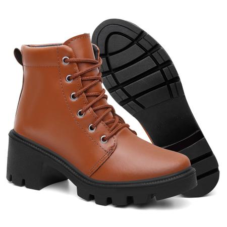 Imagem de Bota Coturno Feminino Cadarço Estilo Moderno Elegante Confortável Sola Tratorada