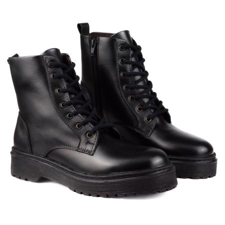 Bota Coturno Feminino Cano Baixo Tratorada em Couro Premium - Galipoli Imagem de Bota Coturno Feminino Cano Baixo Tratorada em Couro Premium
