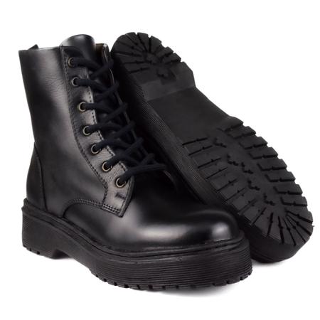 Bota Coturno Feminino Cano Baixo Tratorada em Couro Premium - Galipoli Imagem de Bota Coturno Feminino Cano Baixo Tratorada em Couro Premium