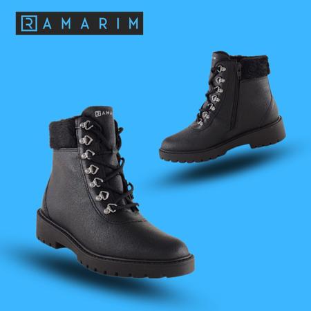 Bota Coturno Feminino Cano Curto Com Pelinho Ramarim Coturno
