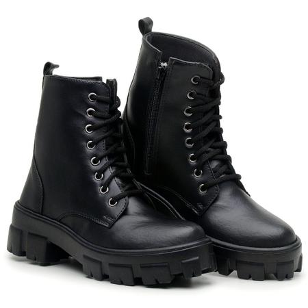 Bota coturno feminino sintetico solado tratorado confortavel - ASC Imagem de Bota coturno feminino sintetico solado tratorado confortavel