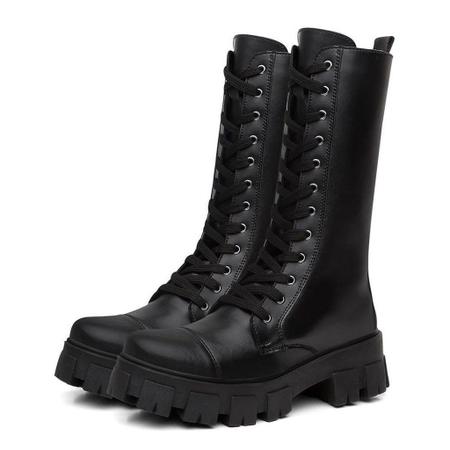 Imagem de Bota Coturno Feminino Tratorado Cano Longo Alto Blogueira Militar