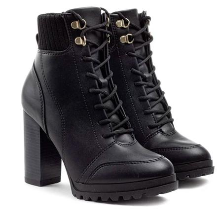 Bota Coturno Feminino Tratorado Vizzano Salto Alto Preto Imagem de Bota Coturno Feminino Tratorado Vizzano Salto Alto Preto