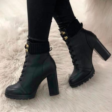 Bota Coturno Feminino Tratorado Vizzano Salto Alto Preto Imagem de Bota Coturno Feminino Tratorado Vizzano Salto Alto Preto