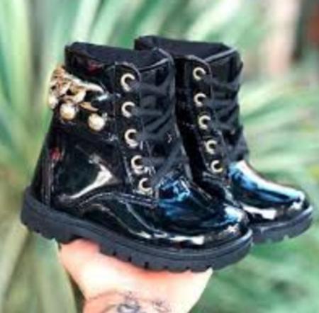 Bota coturno infantil preto feminino super confort vel