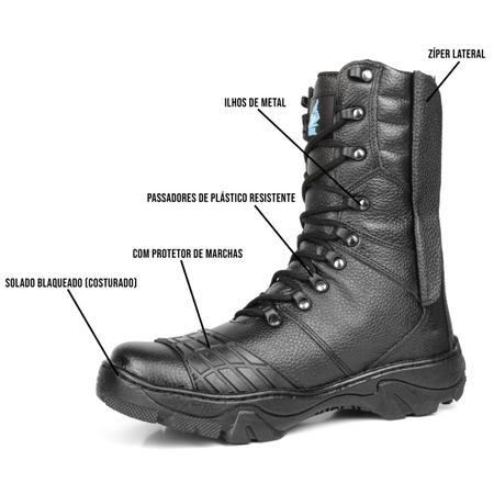 Imagem de Bota coturno militar masculino com zíper em couro e solado de borracha 9200