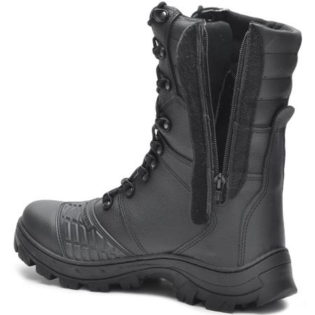 Imagem de Bota coturno militar masculino com zíper em couro e solado de borracha 9200