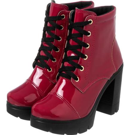 Bota Coturno Salto Alto Plataforma Verniz Sacolei Coturno