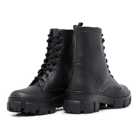 Imagem de Bota Coturno Tratorado Feminino Camuflado Preto Onçinha Jeans Salto Baixo Blogueira Plataforma