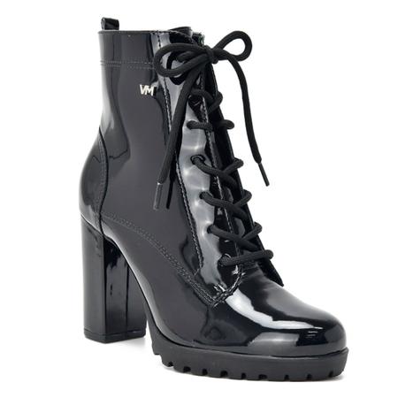 Bota Coturno Tratorado Via Marte Salto Grosso Verniz Preto
