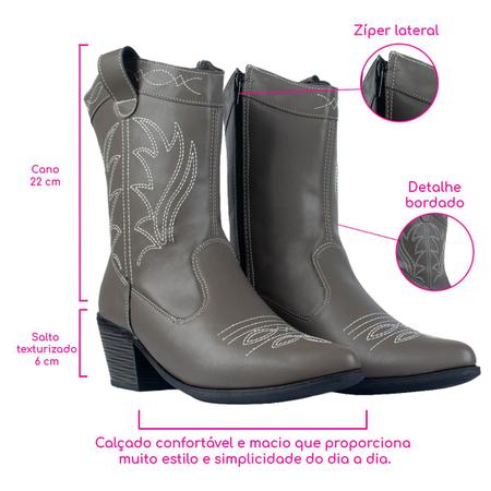 Imagem de Bota Country Feminina Bordada Cano Medio