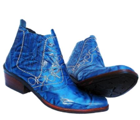 Imagem de Bota country Masculina Cor Azul Botina de Luxo Luxuosa Couro Solado Borracha Costurado Estilo Cowboy