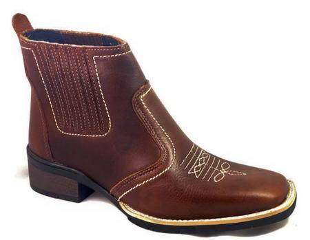 Bota Country Texana Vaquejada Masculina Cor Marrom Couro Botina Bico Quadrado Solado Costurado 3140 - CAMPOLINA Imagem de Bota Country Texana Vaquejada Masculina Cor Marrom Couro Botina Bico Quadrado Solado Costurado 3140