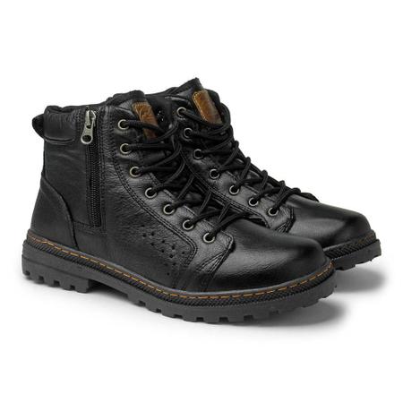 Imagem de Bota de Couro Legitimo Masculina Preto Coturno Vacanza Laroche Zíper Cadarço Novo Modelo