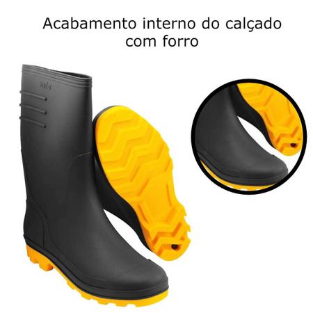 Imagem de Bota de PVC Galocha Preta com Solado amarelo cano médio Com Forro Interno Tamanho 37 Vonder - 7079370000