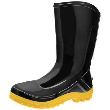 Imagem de Bota de PVC preta com solado amarelo cano médio sem forro - 110VFLEX PRA - Marluvas