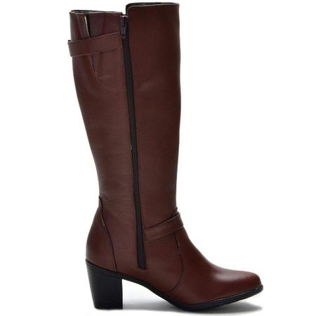 Bota Feminina Cano Alto Couro Legítimo Salto 7,5cm Atron Shoes - 9206 - Brandy Imagem de Bota Feminina Cano Alto Couro Legítimo Salto 7,5cm Atron Shoes - 9206 - Brandy