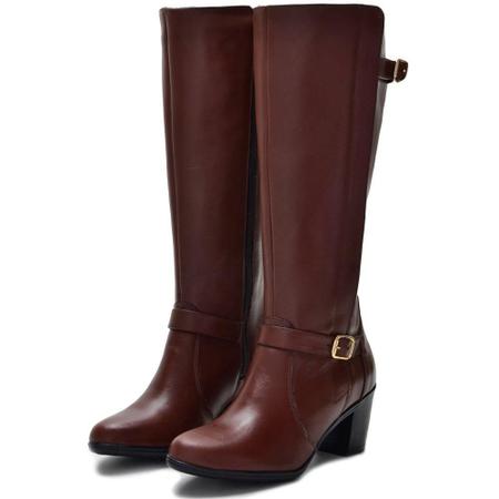 Bota Feminina Cano Alto Couro Legítimo Salto 7,5cm Atron Shoes - 9206 - Brandy Imagem de Bota Feminina Cano Alto Couro Legítimo Salto 7,5cm Atron Shoes - 9206 - Brandy