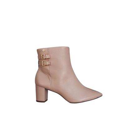 Bota Feminina Cano Curto Couro Nude Salto Bloco Par Confort