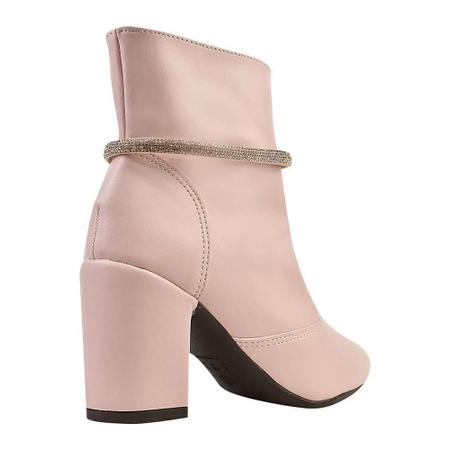 Bota Feminina Cano Curto Salto Bico Fino Casual Strass - Rosa Chic