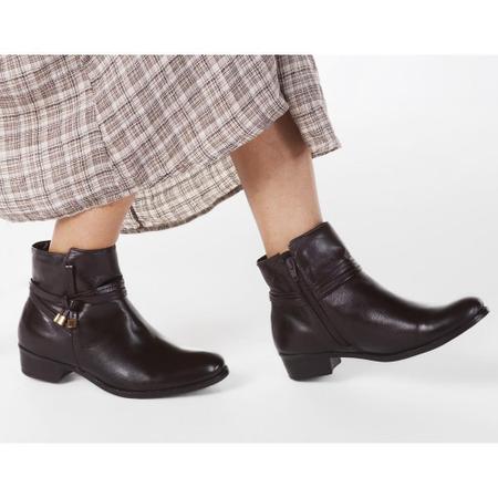 Bota feminina coturno couro sale cano curto salto baixo conforto
