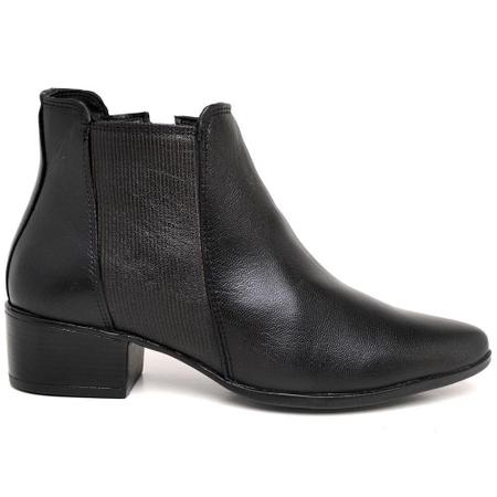 Bota Feminina Couro Salto Baixo Cano Curto Bico Fino Casual