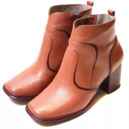 Bota Feminina J Gean Couro Bico Quadrado Salto Grosso Cano M dio
