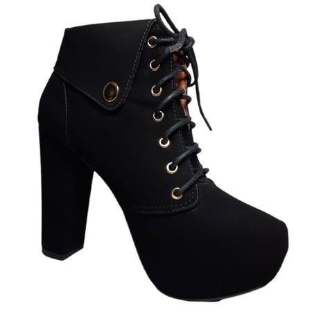 Imagem de Bota Feminina Meia Pata Nobuck Salto Alto Bloco 11cm Cano Curto