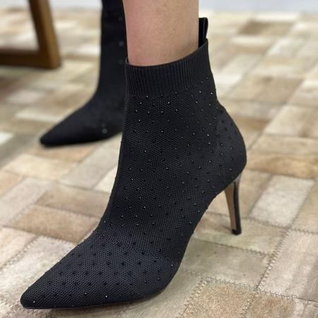 Bota Feminina Meia Tecido com Brilho Salto Fino Confort vel Lila