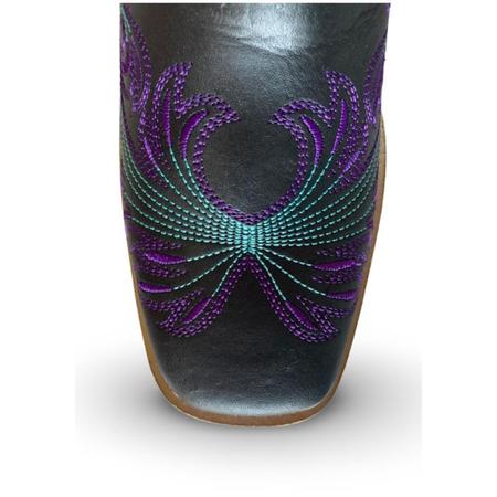 Imagem de Bota Feminina Texana Preto e Roxo Country Lançamento  Fazendeira Boiadeira Festa Pião Roça Cavalo