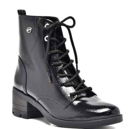 Bota Feminina Via Marte Coturno Preta Verniz 22107 Coturno