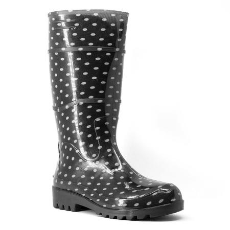 Bota Galocha Feminina Po De Bolinha Cano Longo Preta Imperme vel
