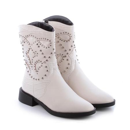 Bota Grazy Off White - Damannu Shoes - Salto Baixo 3cm Imagem de Bota Grazy Off White - Damannu Shoes - Salto Baixo 3cm