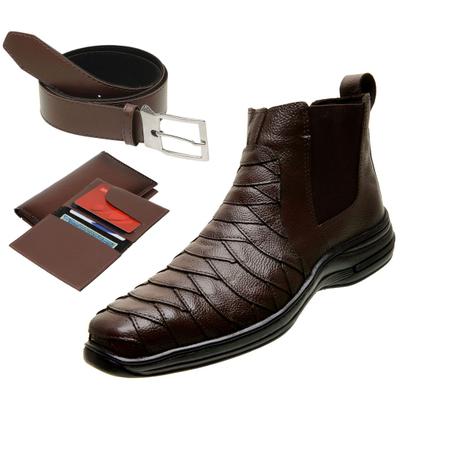 Imagem de Bota Masculina Coturno Casual Ortopédica Botina Conforto  Detalhe Escamado + Carteira + Cinto