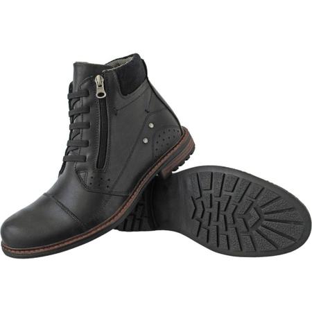 Imagem de Bota Masculina de Couro Coturno Casual com Zíper Calce Fácil Cor Preto